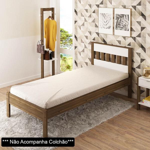 Imagem de Cama de Solteiro Madeira CM8006 Nogal/Branco - Tecno Mobili