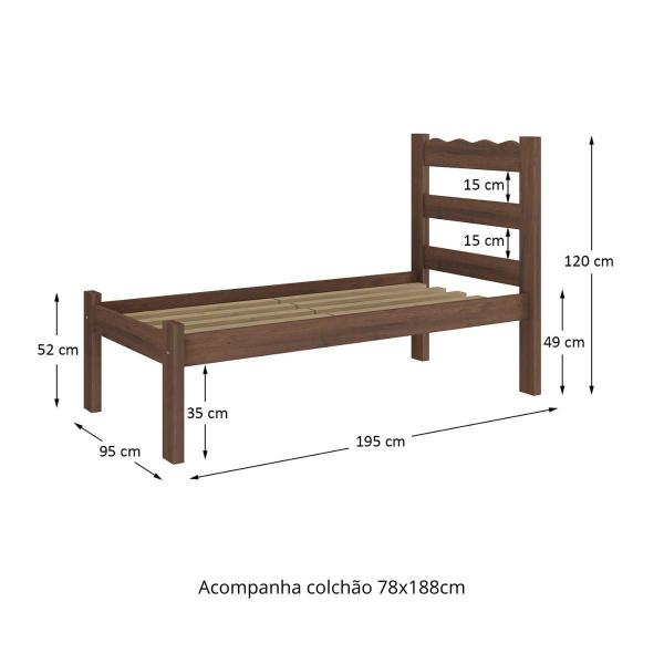 Imagem de Cama de Solteiro Madeira Maciça com Colchão Incluso Multimóveis CR35256