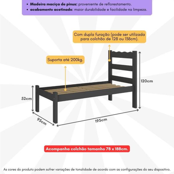 Imagem de Cama de Solteiro Madeira Maciça com Colchão Incluso Multimóveis CR35256