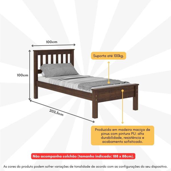 Imagem de Cama de Solteiro Madeira Maciça para Colchão 188 x 88cm Multimóveis CR35241