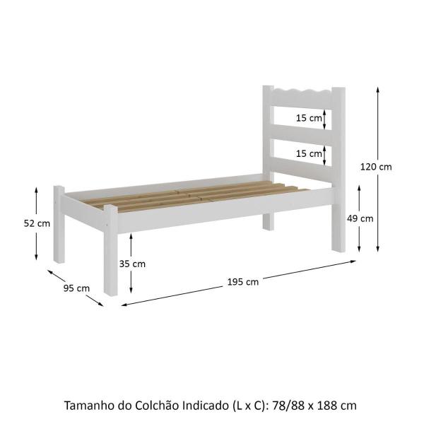 Imagem de Cama de Solteiro Madeira Maciça para Colchão 78/88x188cm Multimóveis CR35254