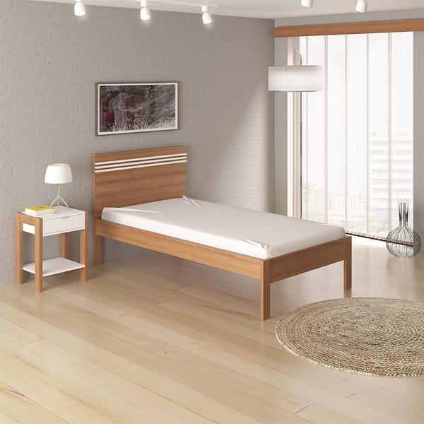 Imagem de Cama de solteiro MDP CM8010 Amendoa/Branco G69 - Gran Belo