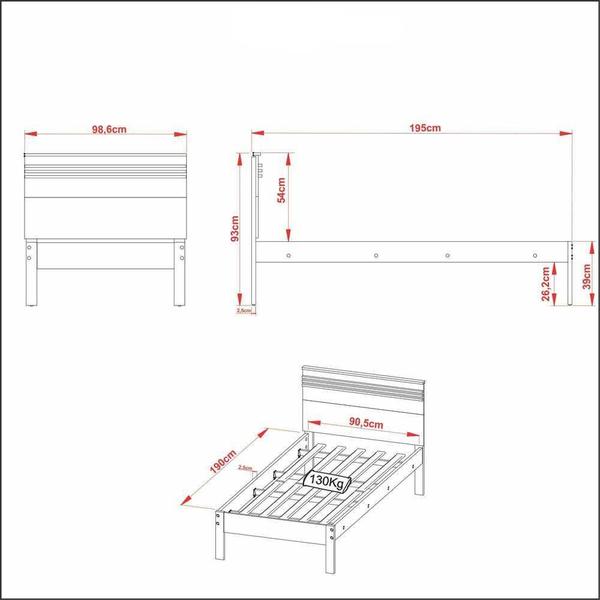 Imagem de Cama de Solteiro para Colchão 88 x 188 cm Multimóveis CR35014 Amendoa/Branca