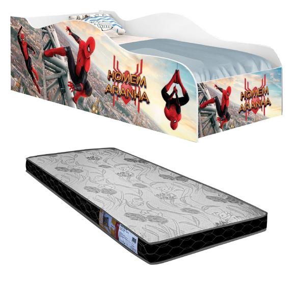 Imagem de Cama De Solteiro Para Quarto de Menino Do Homem Aranha MDF Com Estrado Madeira Decoração Infantil C/Colchão Solteiro D20