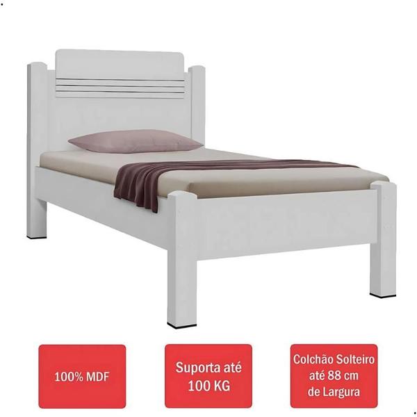 Imagem de Cama De Solteiro Paris 100% Mdf Branco - Gabrielli Móveis