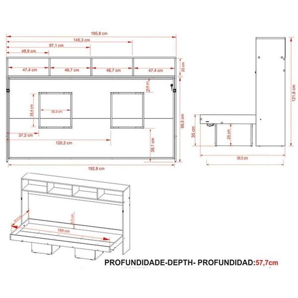 Imagem de Cama Dobrável Articulada Multifuncional CM8020 Branco - Tecno Mobili