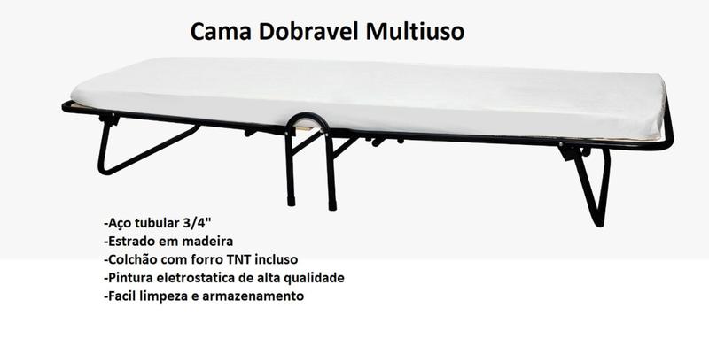 Imagem de Cama Dobrável Auxiliar  Multiuso Camping Com Colchonete Preta