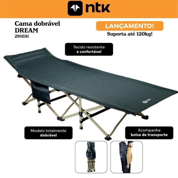 Imagem de Cama Dobravel Dream Ntk Suporta 120 Kg em Aco Cama Portatil para Camping e Pesca  Nautika 