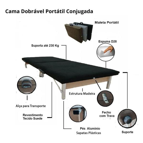 Imagem de Cama Dobrável Portátil Conjugada Premium CINZA Viagem/Camping/Alojamentos/Hospedes/Pousadas/Acompanhante HOSPITAIS   230KG  ARTPUFF DO BRASIL