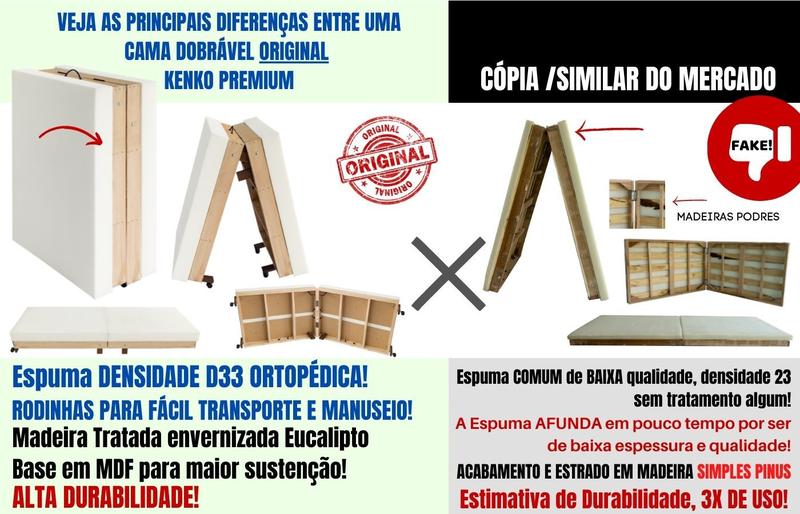 Imagem de Cama Dobrável, Solteiro de Abrir com Colchão Embutido 60cm x 190cm Kenko Premium