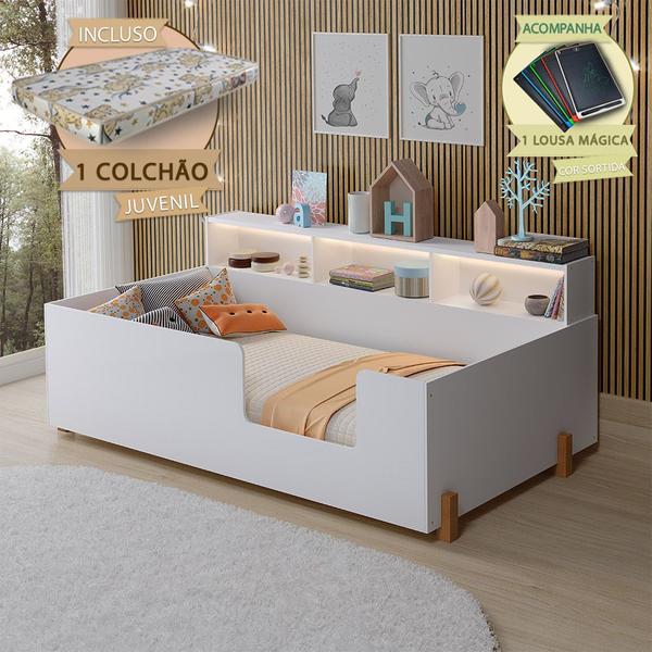 Imagem de Cama Doçura Infantil Com Nicho Design Juvenil Branca Incluso Lousa Mágica + Colchão