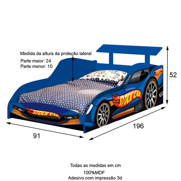 Imagem de Cama E Guarda Roupa Solteiro  Carro Stock Car Azul menino para quarto Criança Portas e gavetas cama resistente decorativa