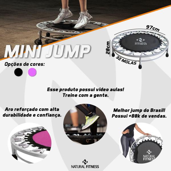 Cama Elástica Mini Jump Profissional Rosa 150kg Academia Studio - Natural Fitness Imagem de Cama Elástica Mini Jump Profissional Rosa 150kg Academia Studio