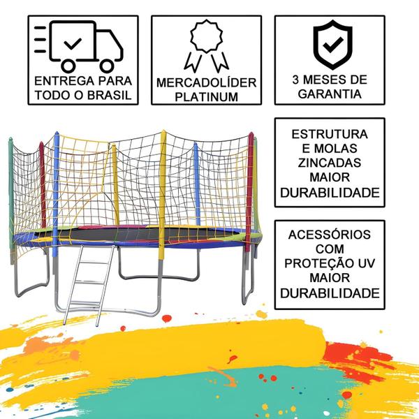 Imagem de Cama Elástica Nacional Redonda 3,05m Resistente + Piscina de Bolinhas 1,50m + Escorregador Médio Infantil