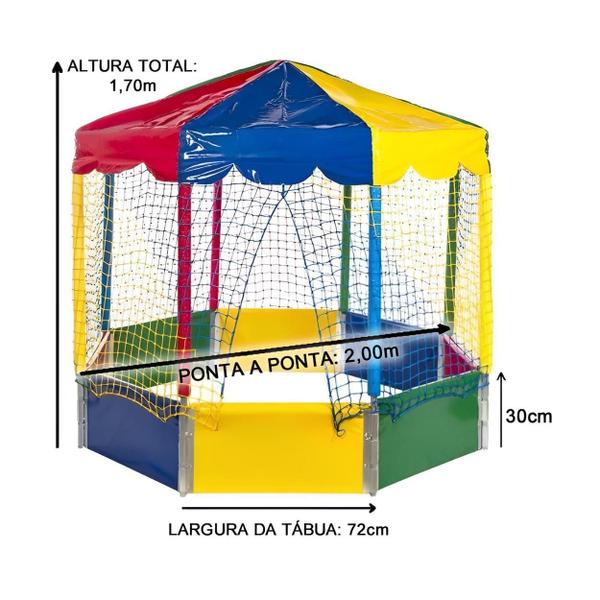 Imagem de Cama Elástica Nacional Redonda 3,05m Resistente + Piscina de Bolinhas Oitavada 2 metros + Escorregador Médio Playgroud Infantil