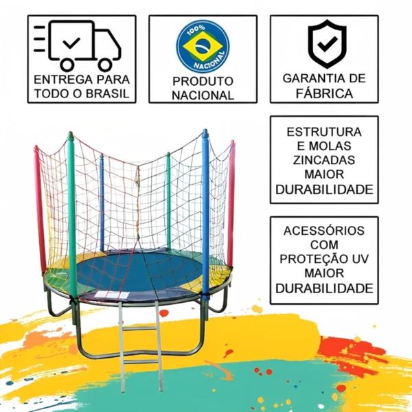 Imagem de Cama Elástica Pula Pula 1,83m Nacional + Escorregador Playground Médio + 3 Cavalinhos