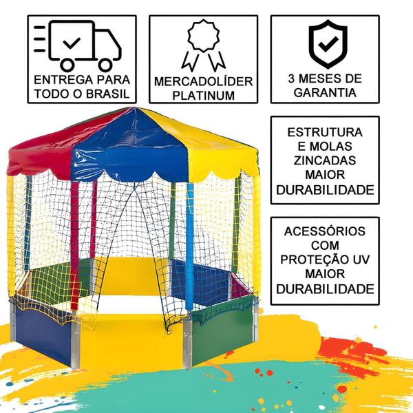 Imagem de Cama Elástica Pula Pula 1,83m Premium  + Piscina de Bolinhas Oitavada 2,00m Resistente + Gangorra Infantil 1 Lugar 