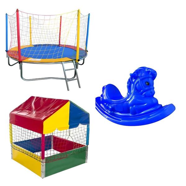 Cama Elástica Pula Pula 2,30m Nacional + Piscina de Bolinhas 1,00m + Gangorra 1 Lugar - Rotoplay Brinquedos Imagem de Cama Elástica Pula Pula 2,30m Nacional + Piscina de Bolinhas 1,00m + Gangorra 1 Lugar