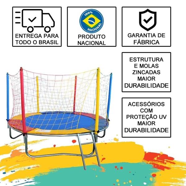 Imagem de Cama elástica Pula Pula Trampolim 2,30m Premium + Piscina de Bolinhas 1,50m + Escorregador Médio Infantil