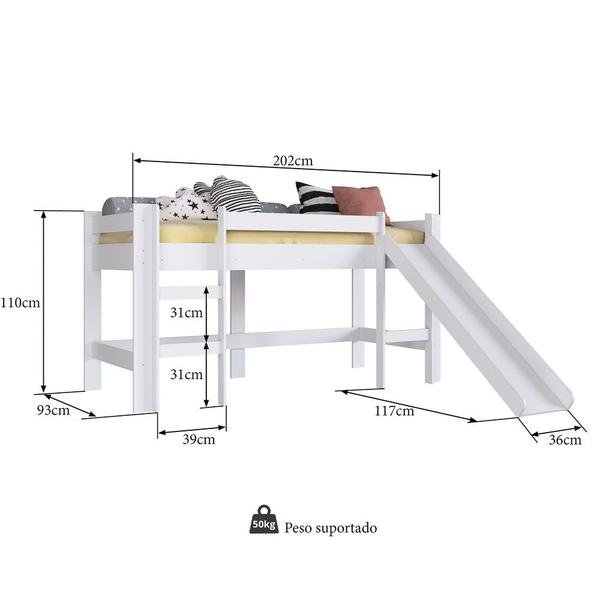 Imagem de Cama Elevada Com Escorregador B1001 Branco - Completa Móveis