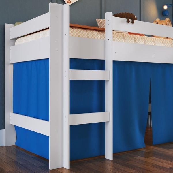 Imagem de Cama Elevada com Escorregador e Cortina 1 Colchão Branco/Azul