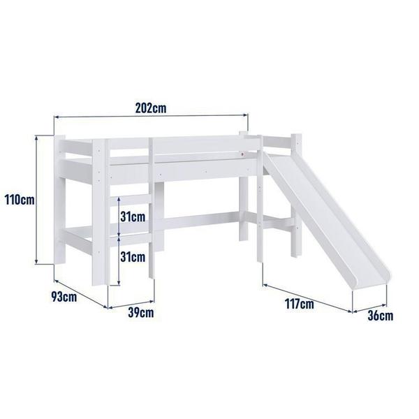 Imagem de Cama Elevada com Escorregador sem Cortina com Colchão Incluso Branco