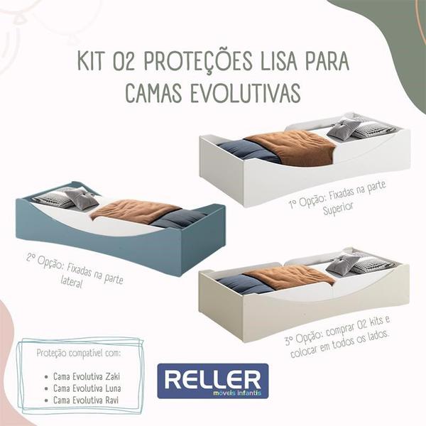 Imagem de Cama Evolutiva Luna Azul Fosco com 2 Kits Proteção Lateral Lisa e Colchão D33 - Reller Móveis