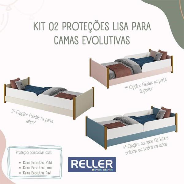 Imagem de Cama Evolutiva Ravi Areia com Pés Amadeirado, 2 Kits Grade Lateral Lisa e Colchão D33 - Reller Móveis