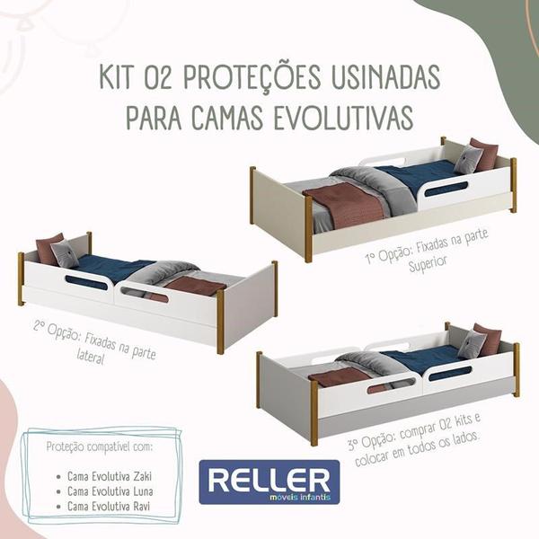 Imagem de Cama Evolutiva Ravi Areia com Pés Amadeirado, 2 Kits Grade Lateral Usinada e Colchão D33 - Reller Móveis