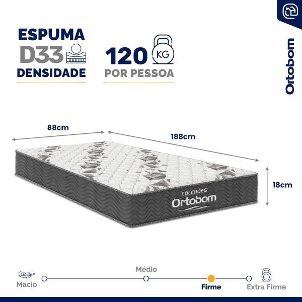 Imagem de Cama Genebra Bouclé com Colchão de Espuma D33 Ortobom Airtech 100 Solteiro 88cm