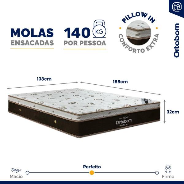 Imagem de Cama Genebra Bouclé com Colchão de Molas Ensacadas Ortobom Sleep King Casal 138cm