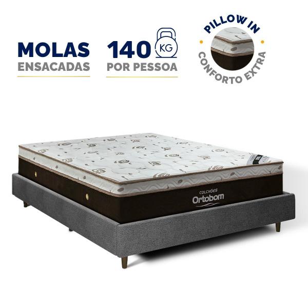 Imagem de Cama Genebra Bouclé com Colchão de Molas Ensacadas Ortobom Sleep King Casal 138cm