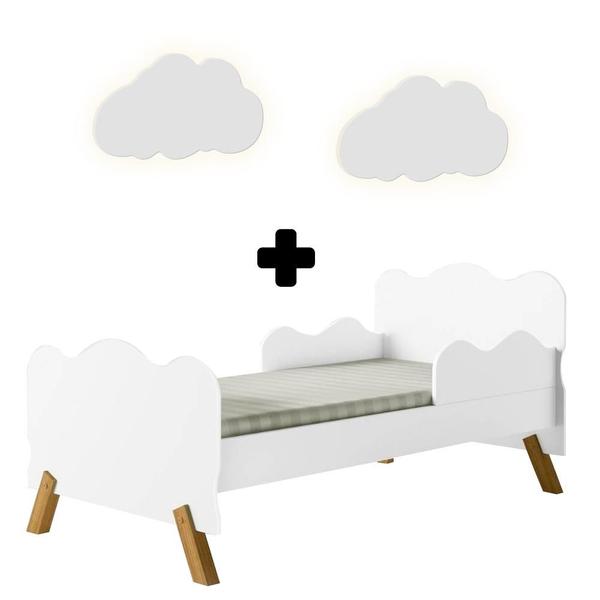 Imagem de Cama Infantil Angel Branco VJ Com 2 Luminárias Nuvem Cristal Branco Divaloto