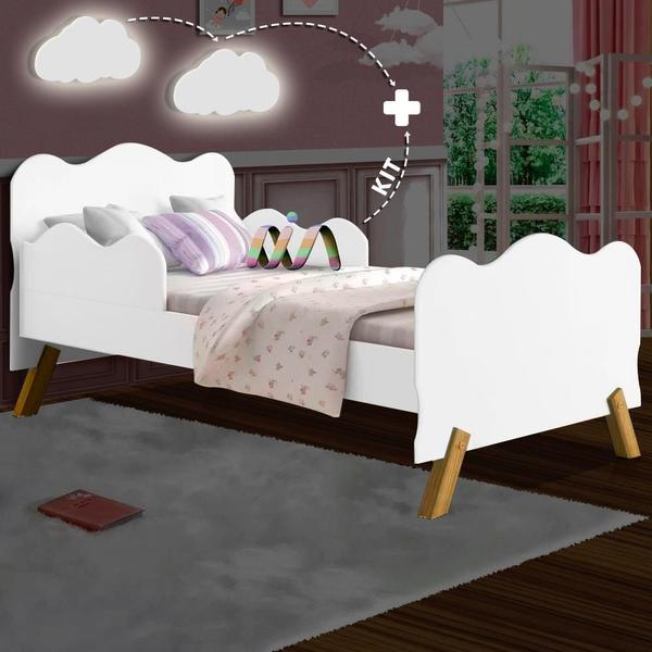 Imagem de Cama Infantil Angel Branco VJ Com 2 Luminárias Nuvem Cristal Branco Divaloto