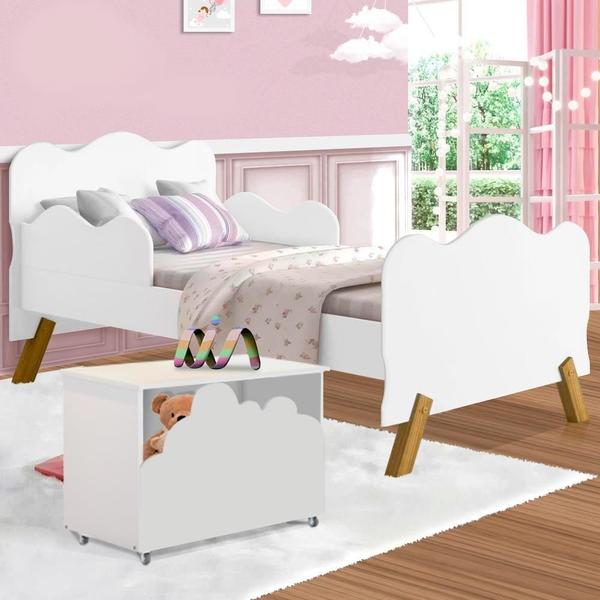 Imagem de Cama Infantil Angel Branco VJ Com Baú De Brinquedos Alegria Branco Divaloto