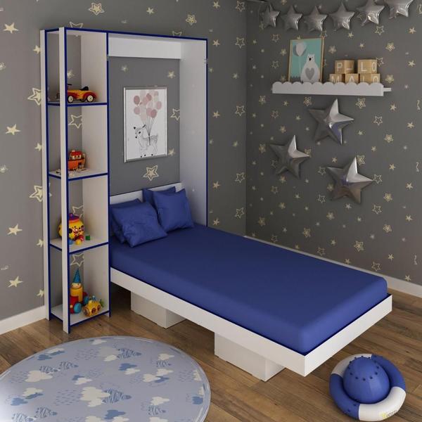 Imagem de Cama Infantil Articulada CM8013 Tecno Mobili 4 Prateleiras 2 Nichos 128,5x198,5x193cm Branco/Azul