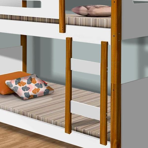 Imagem de Cama Infantil Beliche Solteiro Em MDF Com 2 Colchões Heloisa Branco Mel Divaloto