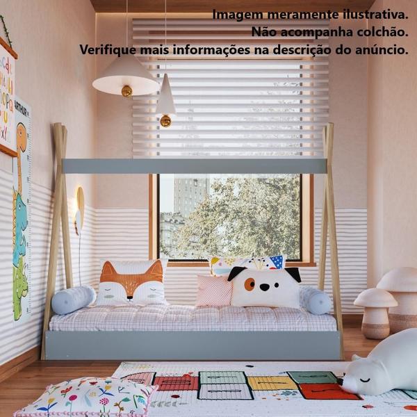 Imagem de Cama Infantil Cabana MDF Marrom Madeira Azul