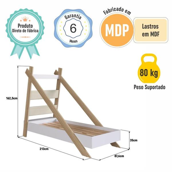 Imagem de Cama Infantil Cabana Montessoriana de Solteiro com Colchão Menino Menina com Livreiro