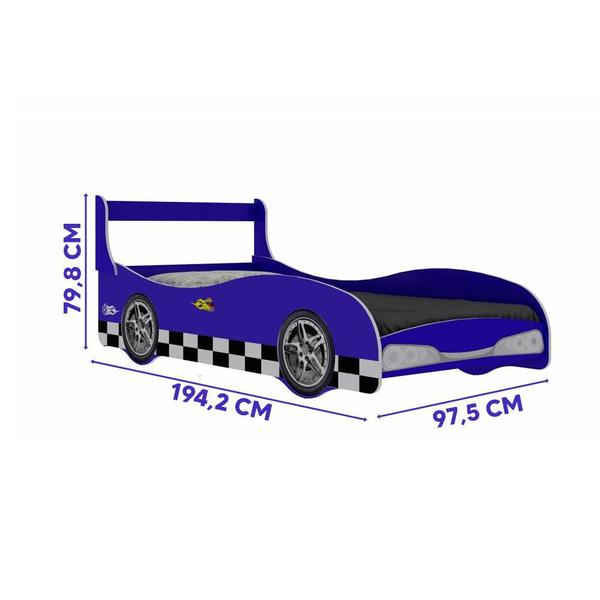 Imagem de Cama Infantil Carro Com Colchão Solteiro Rally Azul Gelius