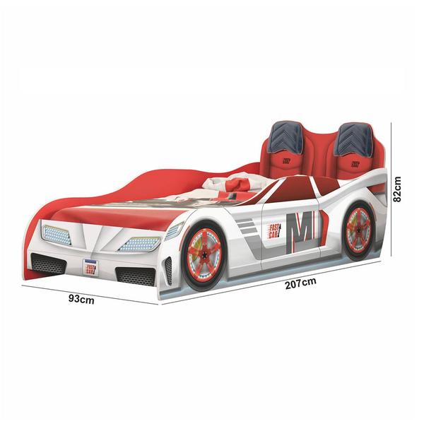 Imagem de Cama Infantil Carros Fast Car Branco/ Vermelho Móveis Estrela + Colchão Ortobom