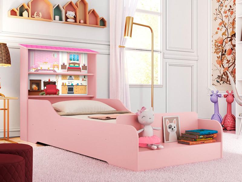 Cama Infantil Casa Menina Princesa Rosa com Prateleiras - Loja Tigo Cama Infantil Casa Menina Princesa Rosa com Prateleiras - Loja Tigo