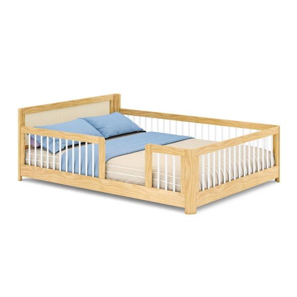 Imagem de Cama Infantil Casal Montessoriano Wave com Rattan Casatema Branco/Natural