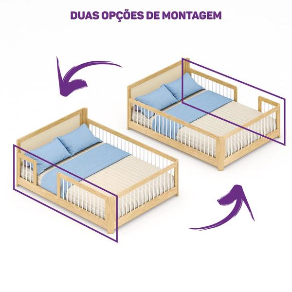 Imagem de Cama Infantil Casal Montessoriano Wave com Rattan Casatema Branco/Natural