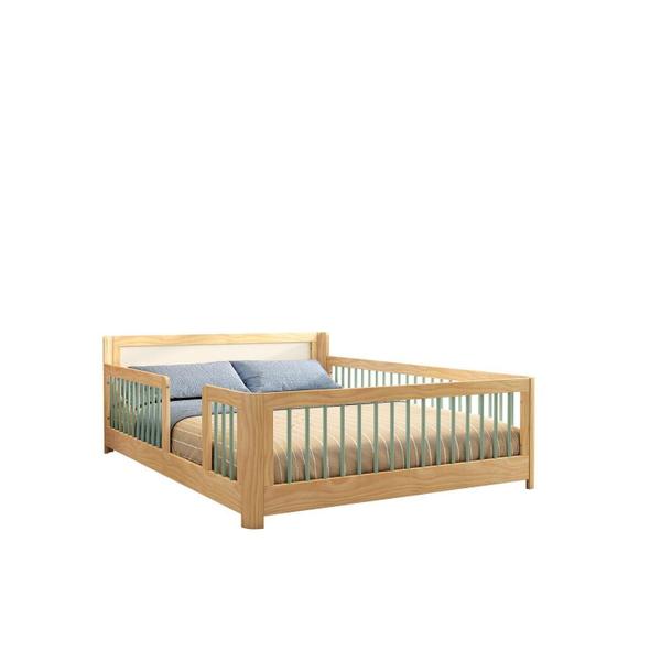 Imagem de Cama Infantil Casal Montessoriano Wave com Rattan Casatema Verde/Natural