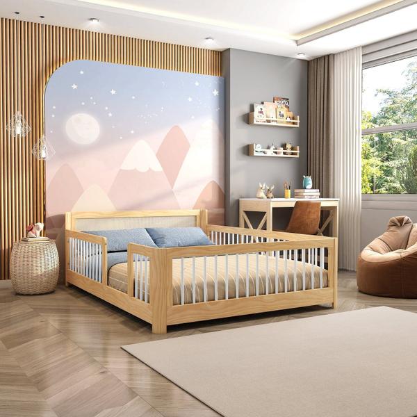 Imagem de Cama Infantil Casal Montessoriano Wave com Rattan Casatema