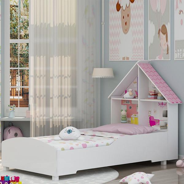 Imagem de Cama Infantil Casinha 090 com Pés Branco Acetinado - Gelius