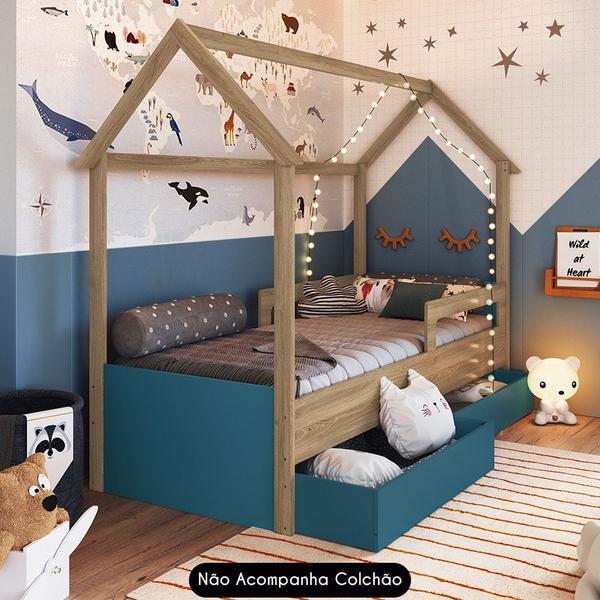 Imagem de Cama Infantil Casinha Com 2 Gavetas Infix C06 Aveiro/Azul - Mpozenato