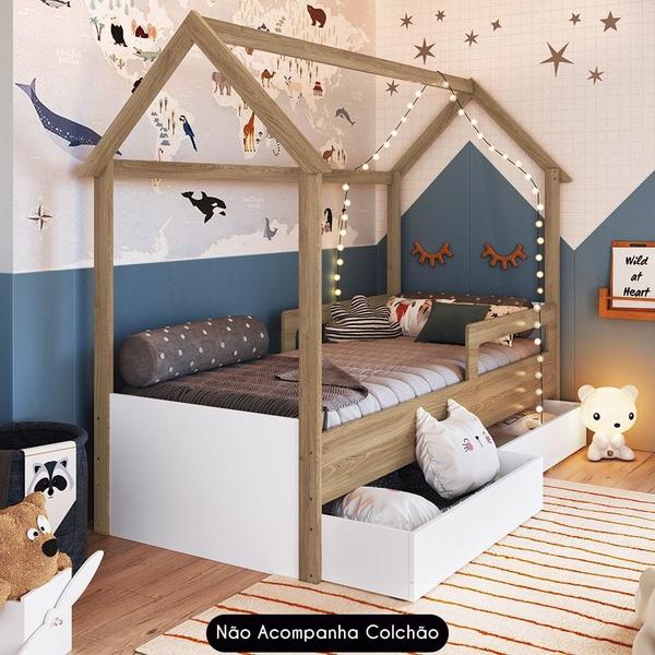 Imagem de Cama Infantil Casinha Com 2 Gavetas Infix C06 Branco/Aveiro - Mpozenato