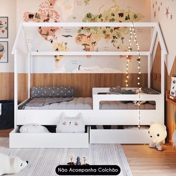 Imagem de Cama Infantil Casinha Com 2 Gavetas Infix C06 Branco - Mpozenato